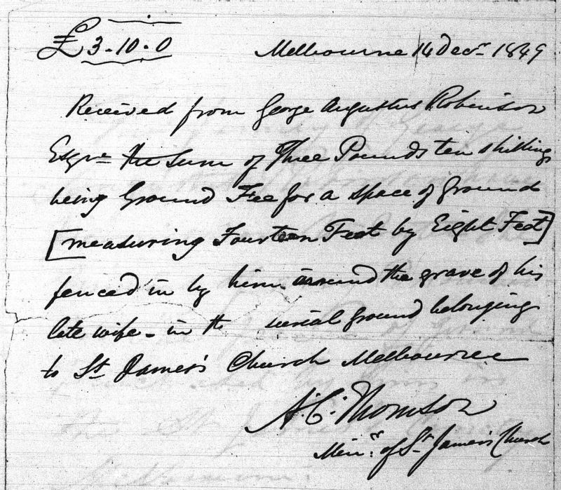 [George Augustus Robinson Burial Receipt]